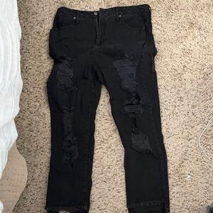High-Rise Black Distressed Women's Jeans